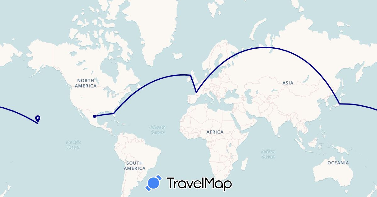 TravelMap itinerary: driving in France, United Kingdom, Japan, Mexico, Sweden, United States (Asia, Europe, North America)